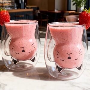 (2) VERY CATTY DOUBLE~WALLED CAT GLASSES by Gecko